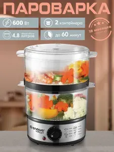 ENDEVER Пароварка 4,8 л мини электрическая с таймером для дома / 2 яруса Vita-165