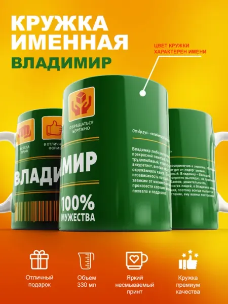 Cup-cup Именная кружка Владимир керамическая в подарок 330мл