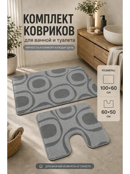 Elchehome Набор коврики для ванной и туалета противоскользящие 2 шт