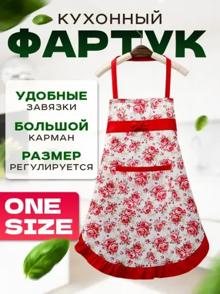 IBEO Фартук кухонный яркий с цветочками универсальный размер