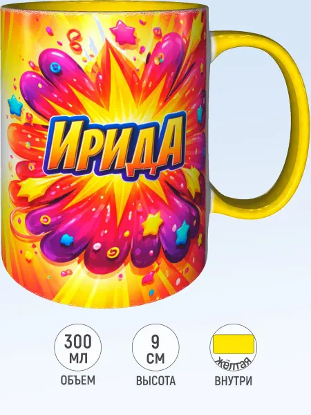 MadePrint Кружка именная Ирида - желтая внутри и ручка