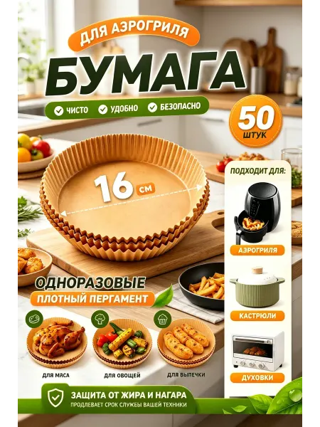 50 штук пергамента термостойкого для домашнего аэрогриля