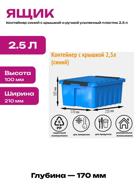 Пищевой пластиковый бокс с ручкой контейнер 2.5 литра
