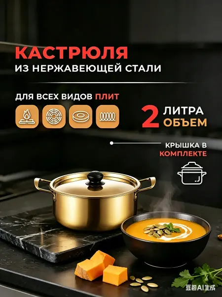 Крышка кастрюли объемом 2 л из нержавеющей стали
