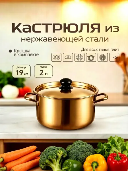 Кастрюли набор с крышкой，Золотой горшок，1 шт