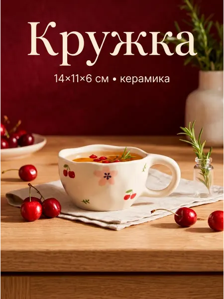Кружка «Цветы», керамика, 14×11×6 см
