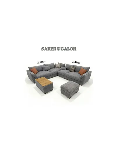 Угловой SABER диван 2.50x3.50, набук, турецкий механизм, пуф со столом