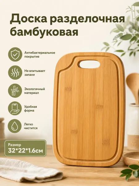 Доска разделочная деревянная 32*22 см бамбук