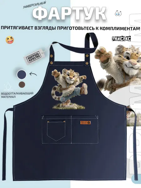 FashionJeans Фартук котенок в джинсах и кедах прыгает