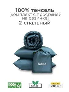 Комплект постельного белья, 2 сп, 50x70, на резинке, тенсель, серо-голубой, Coho Home