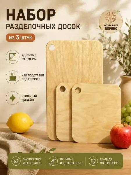 MilanoMarket Доска разделочная набор 3 шт для нарезки и сервировки