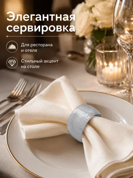 Кольца для салфеток, сервировки круглые серебро набор 6 штук