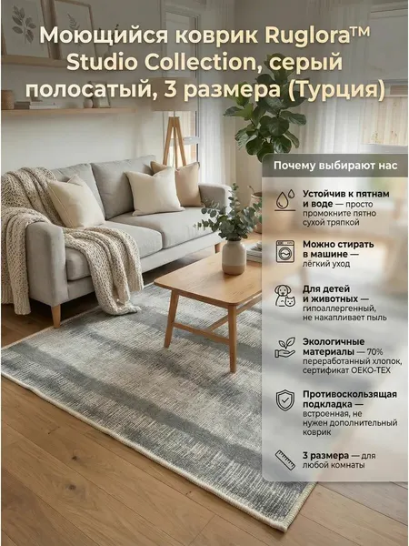 Ковер Natali's Carpets прикроватный комнатный безворсовый 150х240 см Турция
