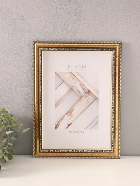 MIRAM Фоторамка пластик "МИРАМ" 21х29,7 см, (A4) золото (пластиков
