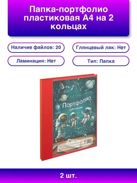 BG 2шт. Папка-портфолио A4 на 2 кольцах для школьника