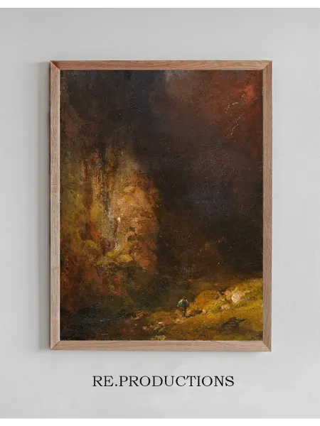 Re.productions Постер Wanderer in der Gebirgsschlucht bei - Carl Spitzweg
