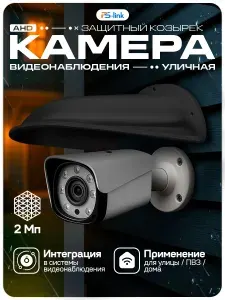 Камера видеонаблюдения AHD 2Мп с защитным козырьком Ps-Link AHD102 + Cover-LD Black / ИК-подсветка, степень защиты IP66, металлический корпус / без микрофона