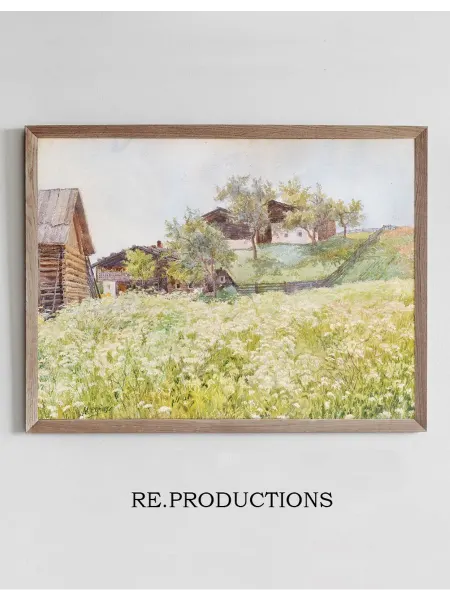 Re.productions Постер Farm houses, a white blooming field - Marie Egner