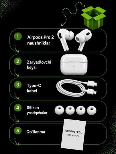 Беспроводные наушники AirPods Pro 2 с сенсором, наушники для iPhone и Android