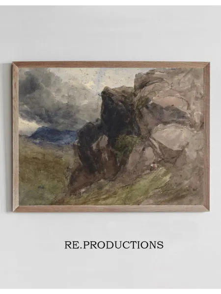 Re.productions Постер Rocky landscape in Wales with figure - David Cox