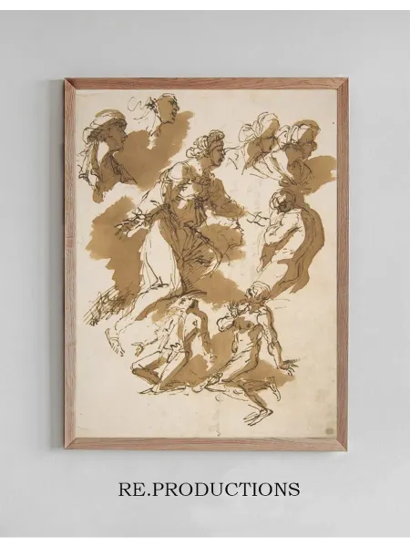 Re.productions Постер Studies of Kneeling Figures - Salvator Rosa
