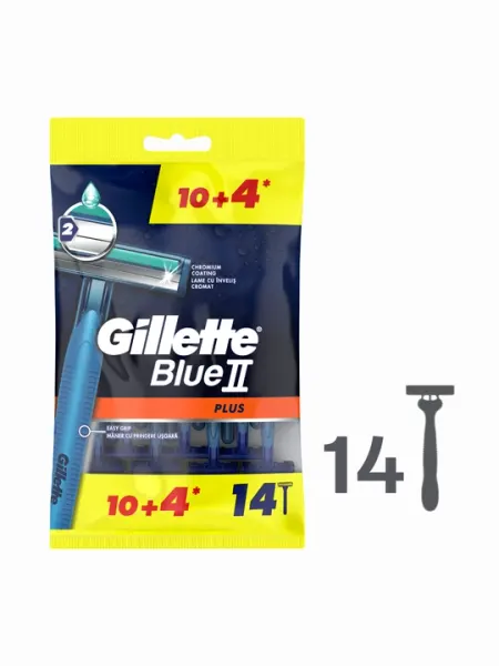 Gillette Одноразовая Мужская Бритва Blue2 Plus, с 2 лезвиями, 14 шт, фиксированная головка