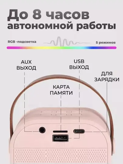Портативная Bluetooth колонка, с 2 микрофонaми для караоке