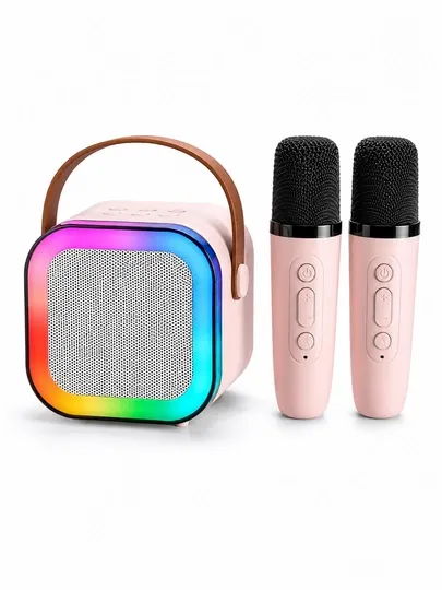 Bluetooth караоке система для детей и взрослых с 2 микрофонами и RGB подсветкой