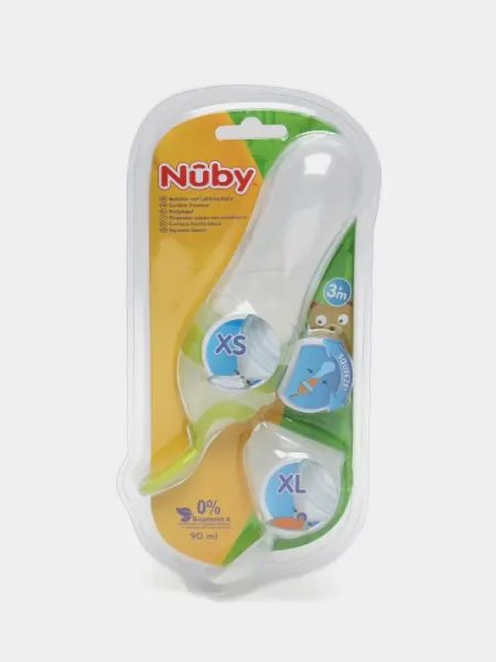 Бутылочка Nuby Squeeze ID5591, cиликоновая, с 2 ложками, 90 мл