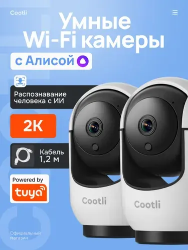 Камера видеонаблюдения WiFi для дома 2К Умная с Алисой и видеоняня Cootli (CI-IIWF219)