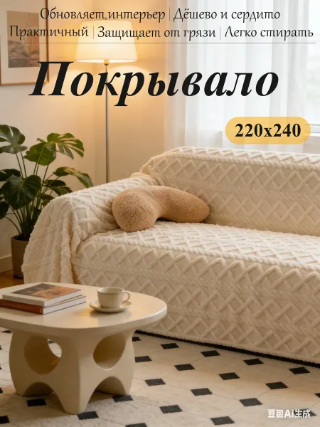 Покрывало 220х240 мягкое на кровать и диван