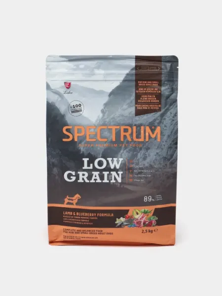 Низкозерновой корм для взрослых собак малых пород Spectrum Low Grain, с ягненком, 2.5 кг