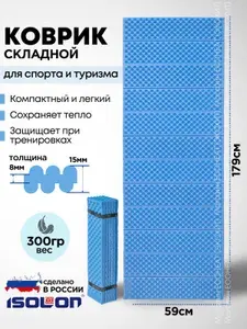 Коврик туристический складной КЕМПИНГ ФЛЕКС / ISOLON / Демпфирующий, удобный, не промокает, 2 резинки в подарок, складывается в толстую сидушку