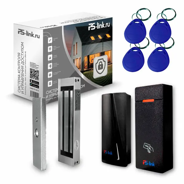 Комплект системы контроля доступа СКУД на одну дверь PS-link KIT-M010EM-WP-P-180 / электромагнитный замок 180кг / 2 считывателя RFID