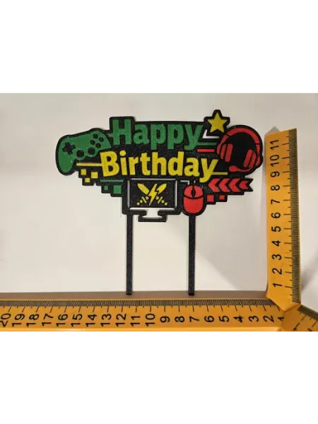 "Топпер для торта Геймер Киберспортсмен Happy Birthday"