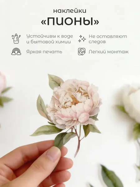 Концепт НН Наклейка интерьерная на стену цветы пионы