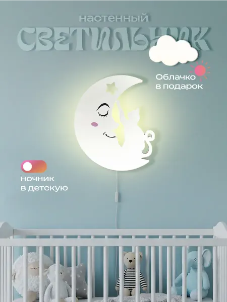 ЛЮКСИОС Светильник в детскую луна и котик