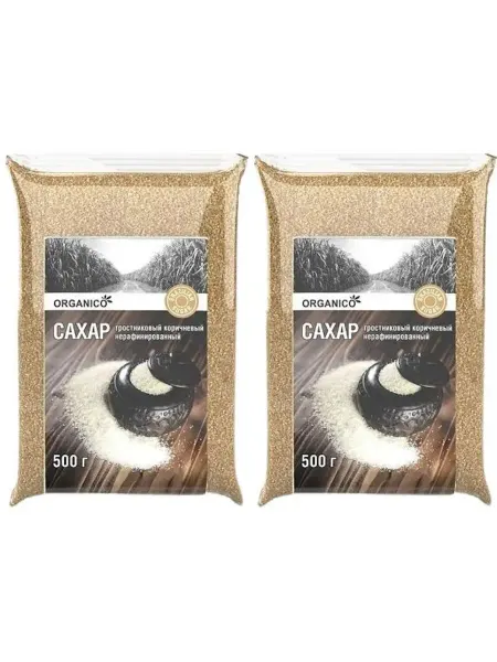 ORGANICO ТМ Сахар тростниковый коричневый 2 уп по 500 гр