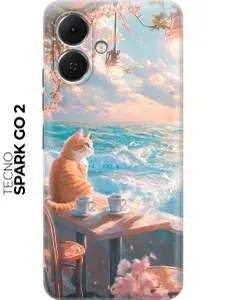 Силиконовый чехол на Tecno Spark Go 2 с принтом "Котик, кофе, море"