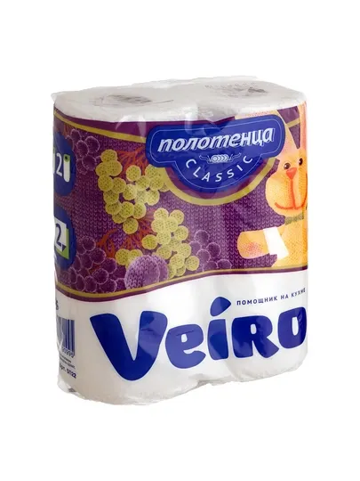 Veiro Бумажные полотенца двухслойные белые 2 рулона