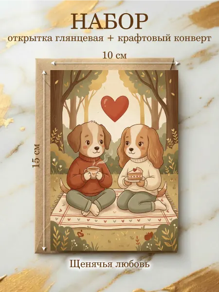 Открытка Щеночки в лесу, любимому на 14 февраля, годовщину