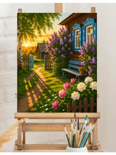 Art on Canvas Закат в деревне Картина по номерам на холсте 40х50 см