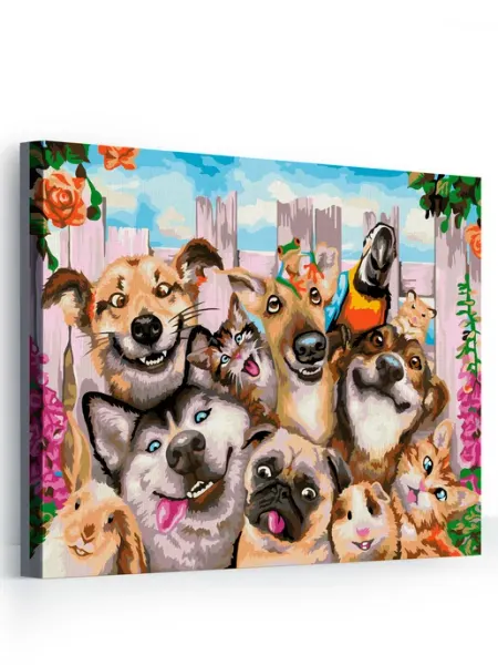 Happy Hobby Кошечки и Собаки-улыбаки Картина по номерам на холсте 40х50