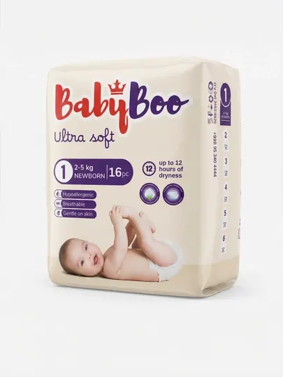 Подгузники BabyBoo UltraSoft на липучках, для новорожденных, №1 mini, 2-5 кг, 16 шт