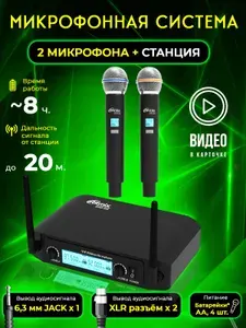 Микрофон RITMIX RWM-222 black, беспроводная система из 2-ух микрофонов. Товар уцененный