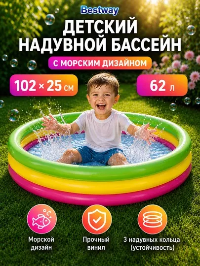 Детский бассейн Bestway, надувной, от 2-3 лет с разными принтами