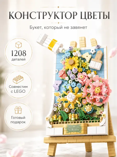 LEGO Конструктор цветы букет из миниблоков мольберт