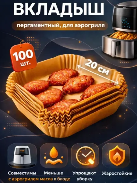 Пергаментная форма для аэрогриля 100 штук 20 см