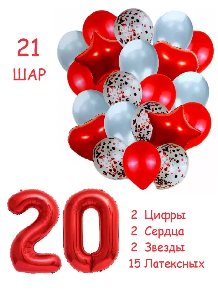Balloon Day Шарики воздушные набор кр 21 фотозона цифра 20 лет девушке