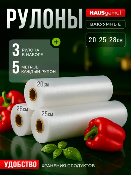 HAUSgemut Пакеты для вакууматора рифленые 20, 25 и 28 см 3 рулона